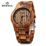 Bewell ZS-W086B Luxury Brand Wood Watch men Analog Quartz Movement Date Waterproof Male Wristwatches relogio masculino