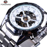 Forsining 2017 Silver Stainless Steel Waterproof Mens Skeleton Watches Top Brand Luxury Transparent Mechanical Male Wrist Watch