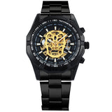 WINNER Steampunk Skull Auto Mechanical Watch Men Black Stainless Steel Strap Skeleton Dial Fashion Cool Design Wrist Watches