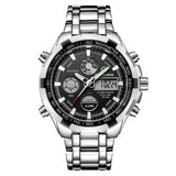 GOLDENHOUR Luxury Brand Waterproof Military Sport Watches Men Silver Steel Digital Quartz Analog Watch Clock Relogios Masculinos