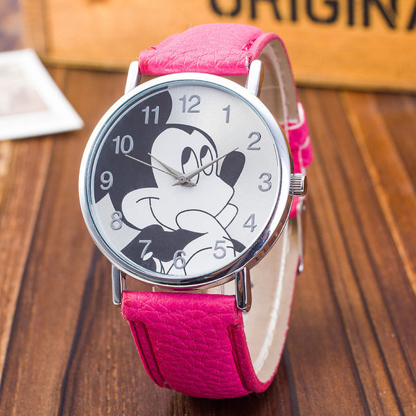 New Women Watch Mickey Mouse Pattern Fashion Quartz Watches Casual Cartoon Leather Clock Girls Kids Wristwatch Relogio Feminino