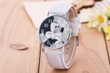 New Women Watch Mickey Mouse Pattern Fashion Quartz Watches Casual Cartoon Leather Clock Girls Kids Wristwatch Relogio Feminino
