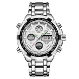 GOLDENHOUR Luxury Brand Waterproof Military Sport Watches Men Silver Steel Digital Quartz Analog Watch Clock Relogios Masculinos