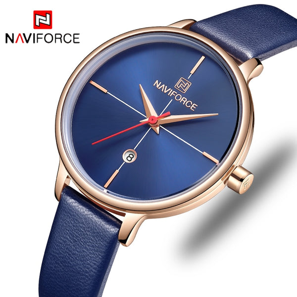 NAVIFORCE Women Watches Luxury Brand Lady Quartz Watch Women Fashion Casual Leather Strap Auto Date Dress Wristwatch reloj mujer