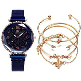 5pc/set Luxury Brand Women Watches Starry Sky Magnet Watch Buckle Fashion Casual Female Wristwatch Roman Numeral Simple Bracelet