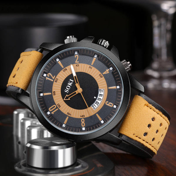 SOKI Men Watch Luxury Fashion Silica Gel Leather Quartz Analog watches men wrist watches day date relogios masculino