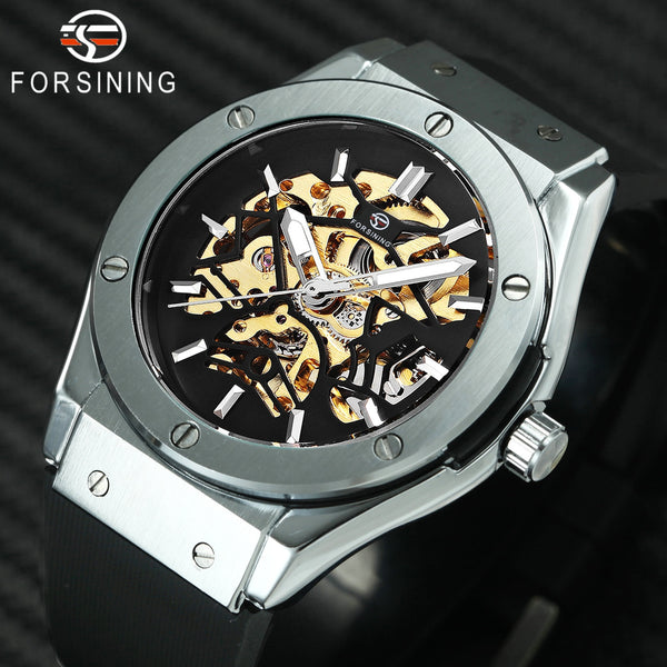 FORSINING Military Sports Auto Mechanical Watch Men Rubber Strap Skeleton Mens Watches Top Brand Luxury HIP HOP Punk Clock