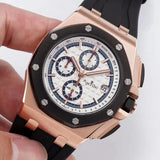 Luxury Brand New Men Watch Chronograph Sapphire Stainless Steel Black Rubber Rose Gold Silver Luminous Stopwatch White Dial AAA+